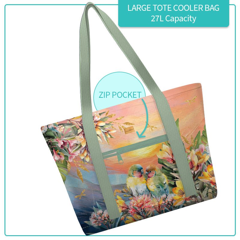 Lisa Pollock Large Tote Cooler Bag - Love Birds - LTC07 - Mooroolbark Wool