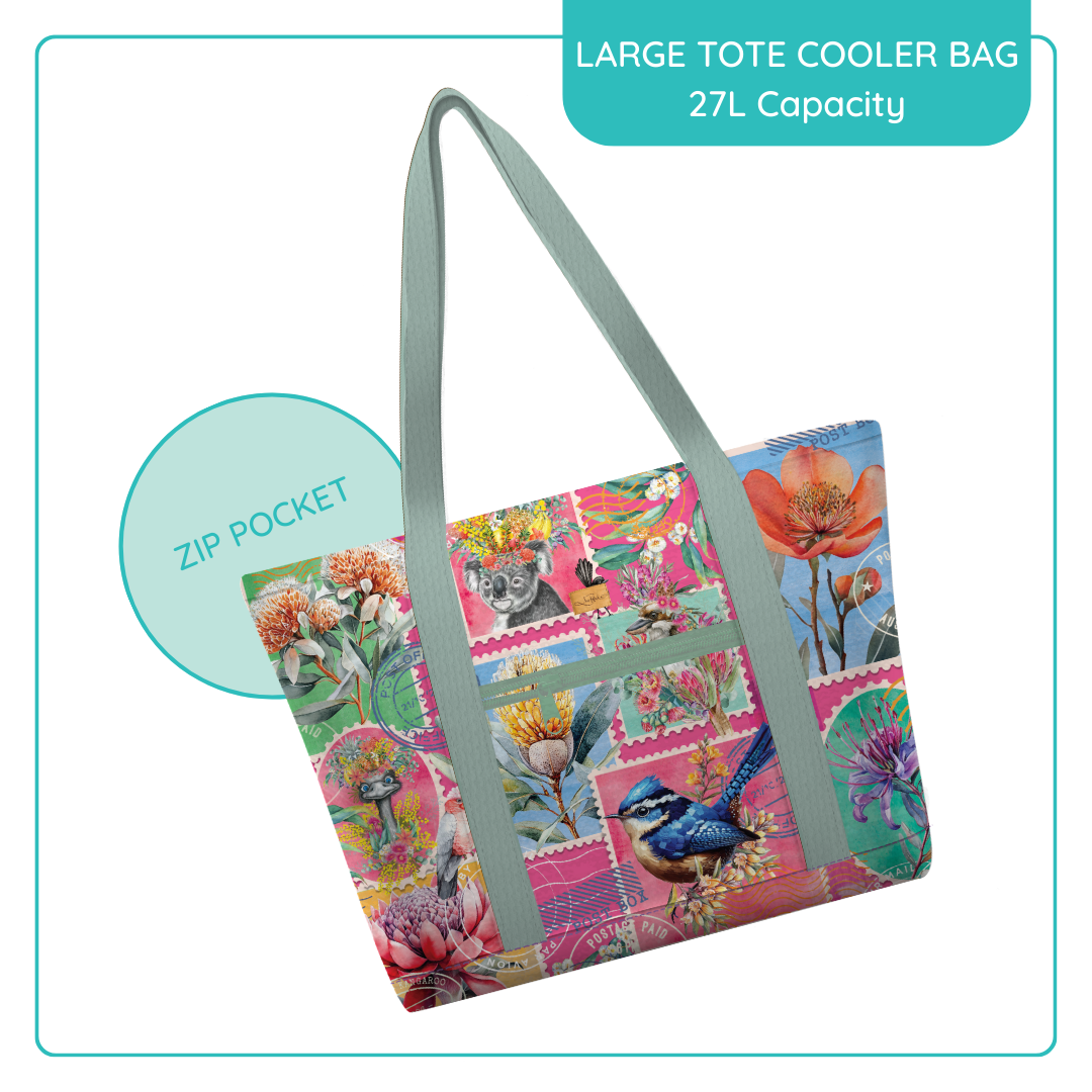 Lisa Pollock Large Tote Cooler Bag - Pretty Postage - LTC12 - Mooroolbark Wool