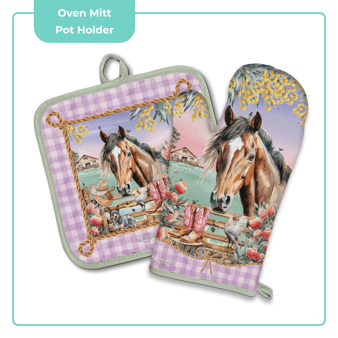 Lisa Pollock Oven Mitt Pot Holder Set Country Dusk - OMPH27 - Mooroolbark Wool