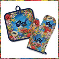 Lisa Pollock Oven Mitt Pot Holder Set Floral Fairy Wrens - OMPH32 - Mooroolbark Wool