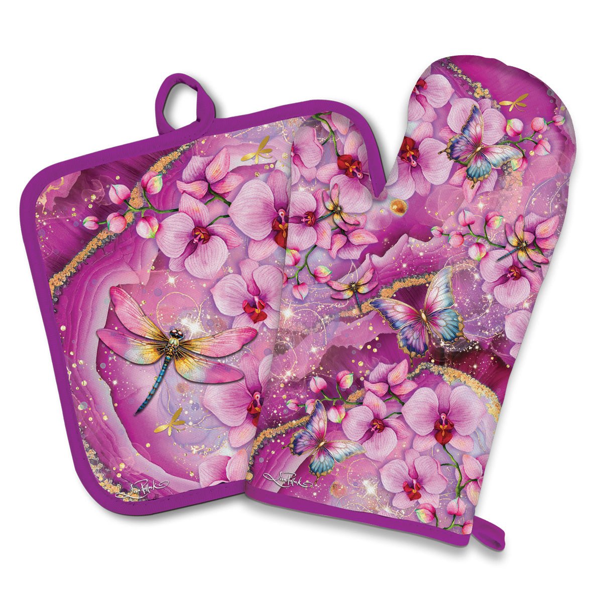 Lisa Pollock Oven Mitt Pot Holder Set Fuchsia Orchid - OMPH30 - Mooroolbark Wool