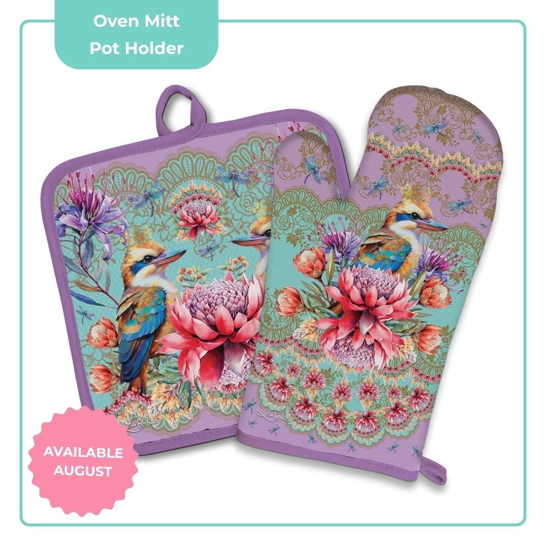 Lisa Pollock Oven Mitt Pot Holder Set Vintage Kookas -  OMPH23 - Mooroolbark Wool