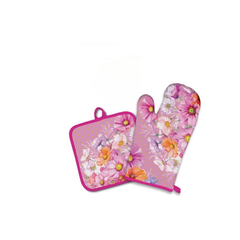 Lisa Pollock Oven Mitt Pot Holder Set Wistful Wildflowers - OMPH21 - Mooroolbark Wool