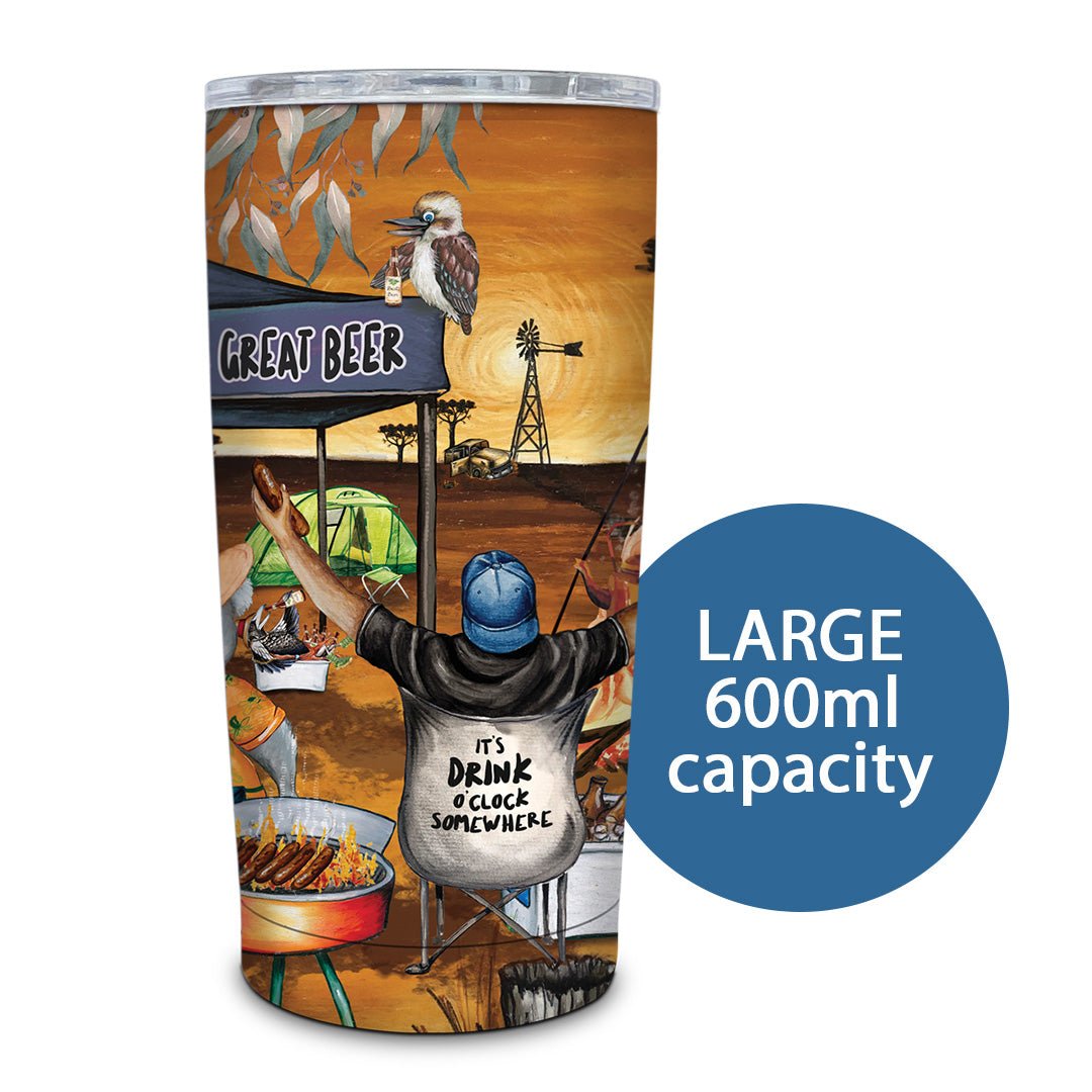 Lisa Pollock Roadie Travel Mug Campground Happy Hour SSRM20 - Mooroolbark Wool