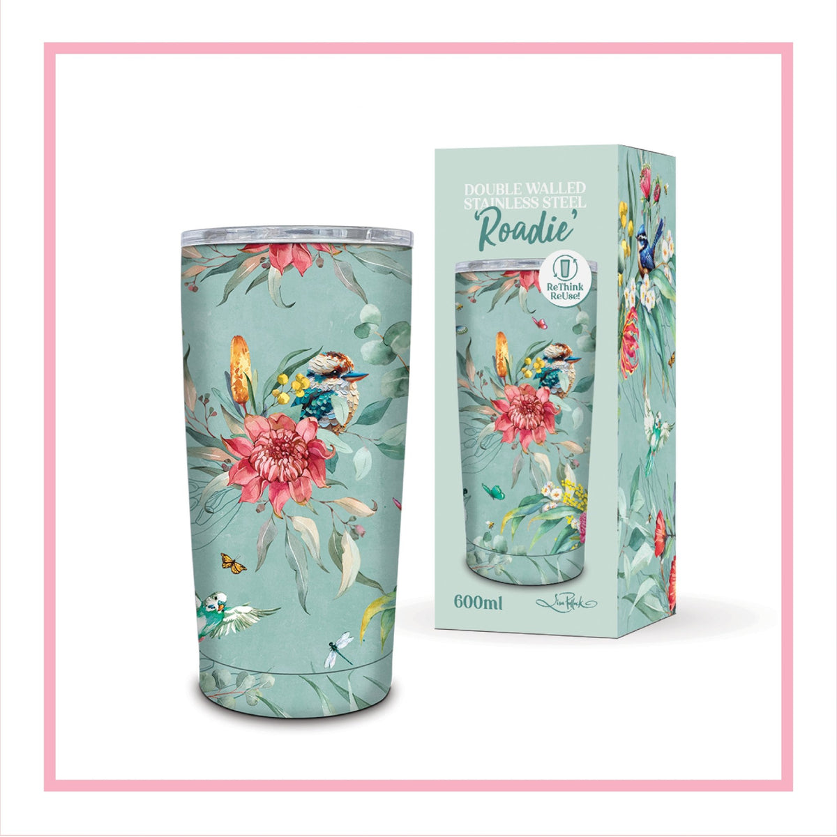 Lisa Pollock Roadie Travel Mug Feathered Friends SSRM38 - Mooroolbark Wool