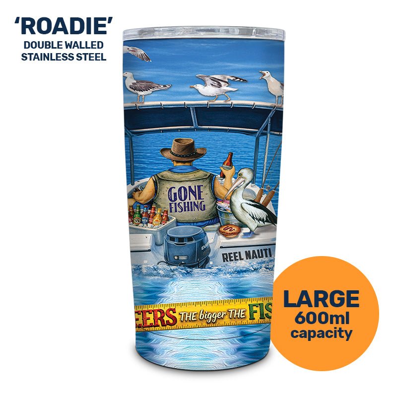 Lisa Pollock Roadie Travel Mug Fishing & Beer SSRM48 - Mooroolbark Wool