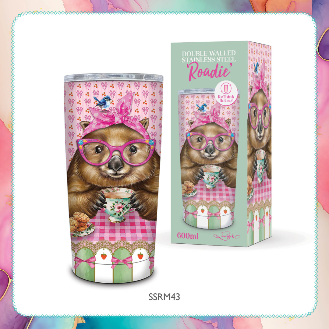 Lisa Pollock Roadie Travel Mug Wonda Wombat SSRM43 - Mooroolbark Wool