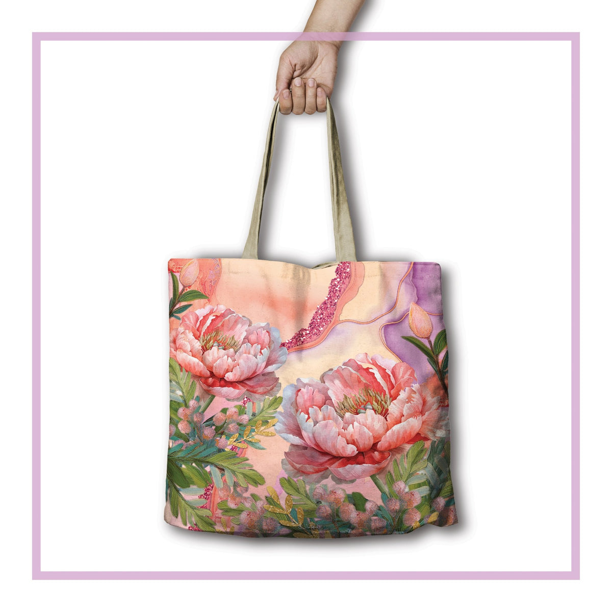 Lisa Pollock Shopping Bag - Coral Peony RSB100             X disc - Mooroolbark Wool