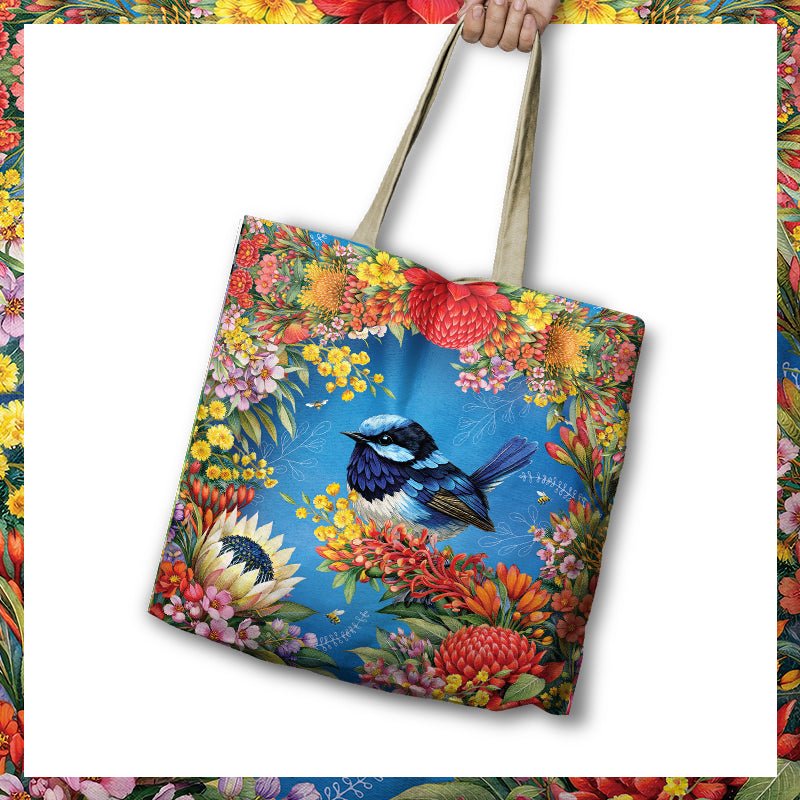 Lisa Pollock Shopping Bag - Floral Fairy Wrens - RSB117 - Mooroolbark Wool