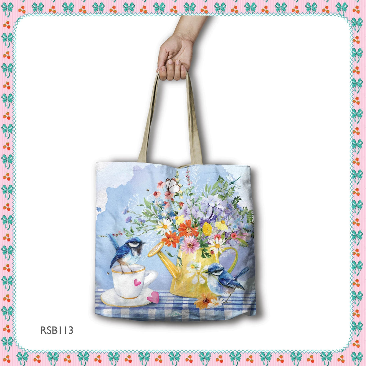 Lisa Pollock Shopping Bag - Tea Time Wrens RSB113 - Mooroolbark Wool