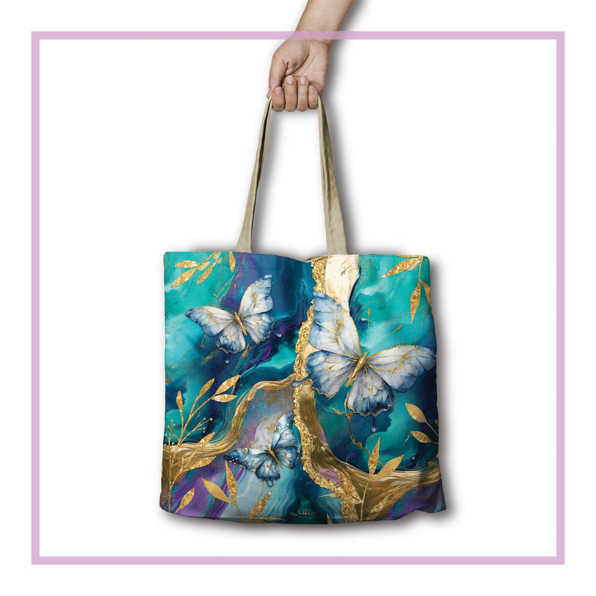 Lisa Pollock Shopping Bag - Tranquil Butterflies RSB102 - Mooroolbark Wool