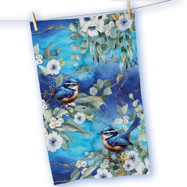 Lisa Pollock Tea Towel - Cheeky Wrens TT20 - Mooroolbark Wool