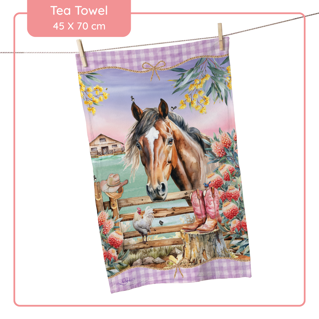 Lisa Pollock Tea Towel - Country Dusk - TT33 - Mooroolbark Wool