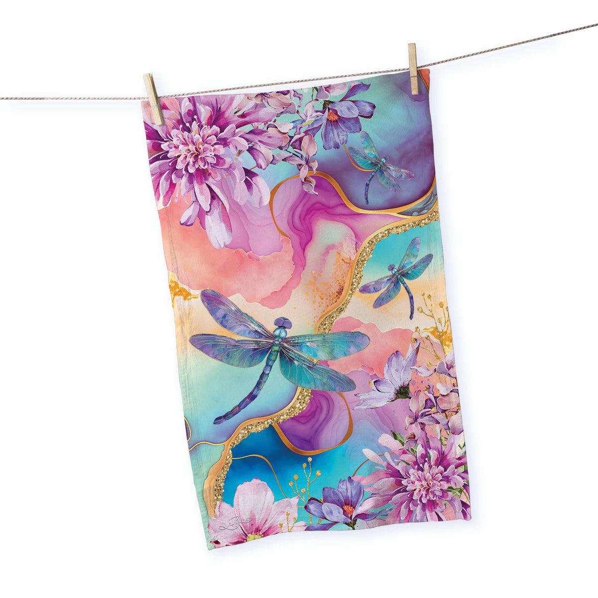 Lisa Pollock Tea Towel - Delightful Dragonflies - TT24 - Mooroolbark Wool