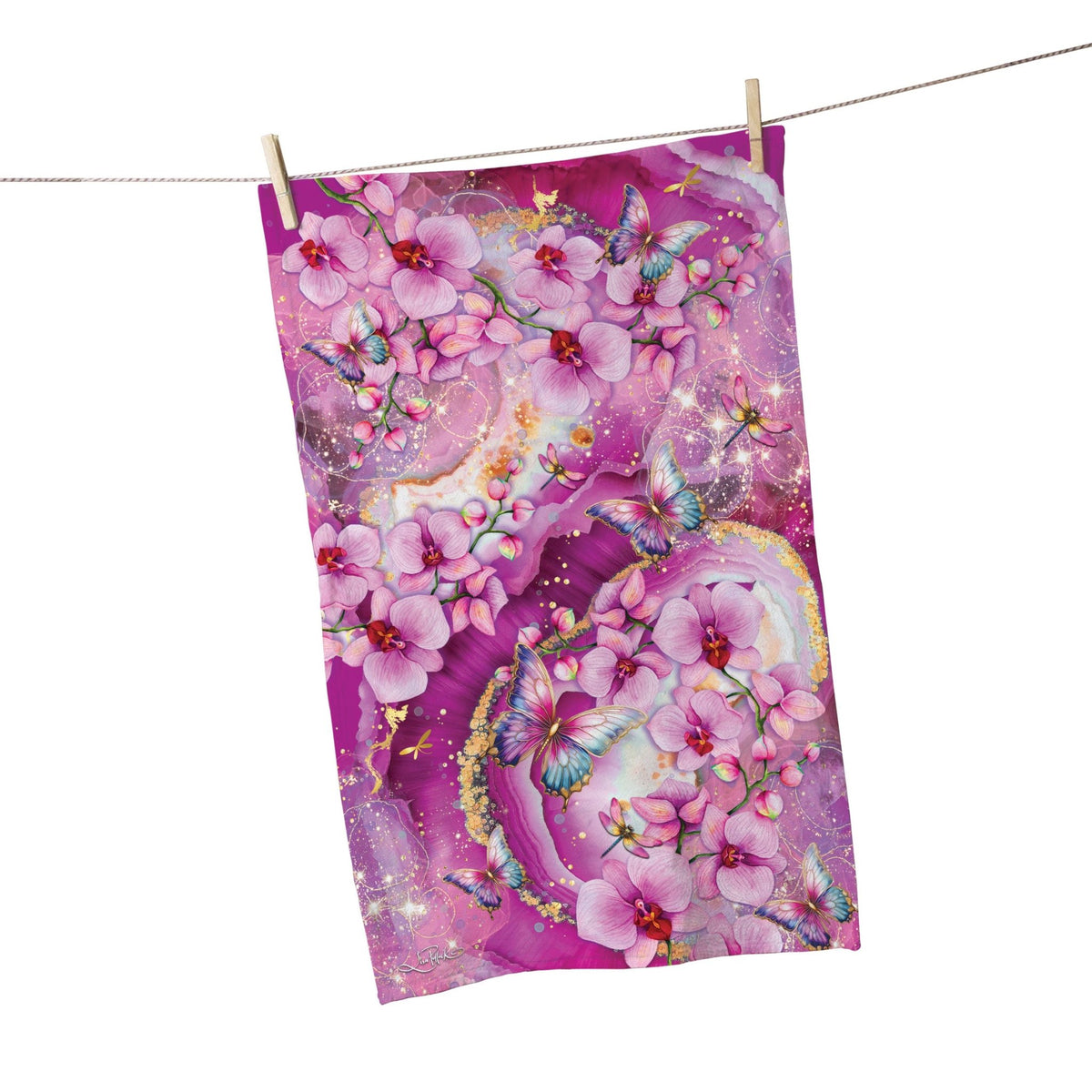 Lisa Pollock Tea Towel - Fuchsia Orchid - TT36 - Mooroolbark Wool