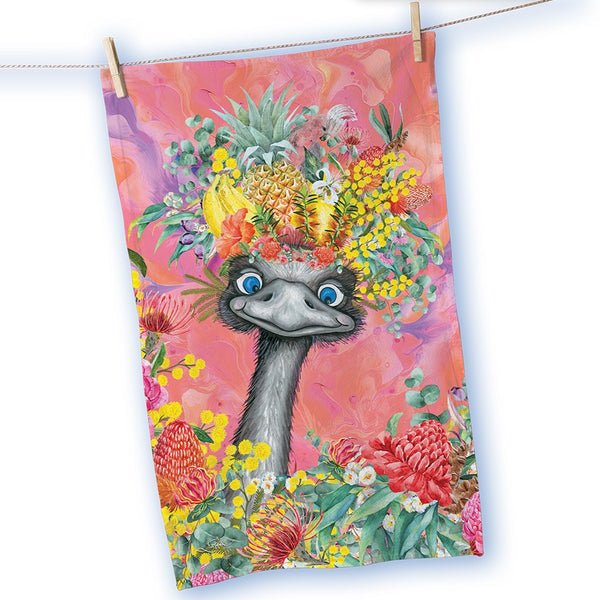 Lisa Pollock Tea Towel - Happy Emu TT21 - Mooroolbark Wool