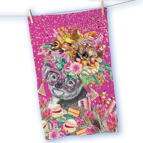 Lisa Pollock Tea Towel - Oz Foodie Koala TT19                                                  X - Mooroolbark Wool