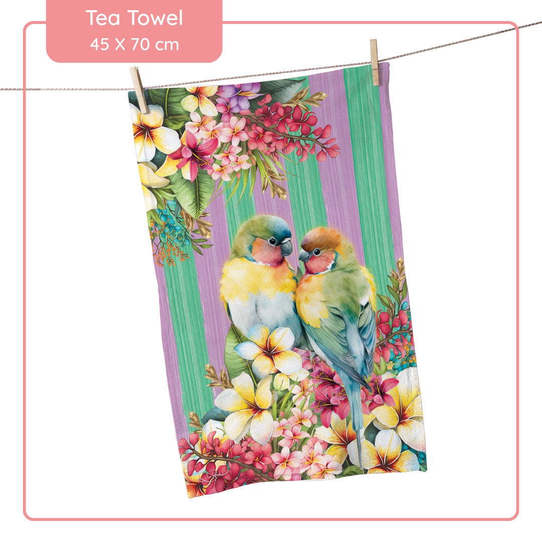 Lisa Pollock Tea Towel - Paradise Love Birds - TT31 - Mooroolbark Wool