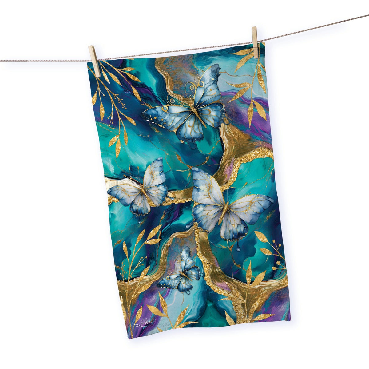 Lisa Pollock Tea Towel - Tranquil Butterflies - TT26 - Mooroolbark Wool
