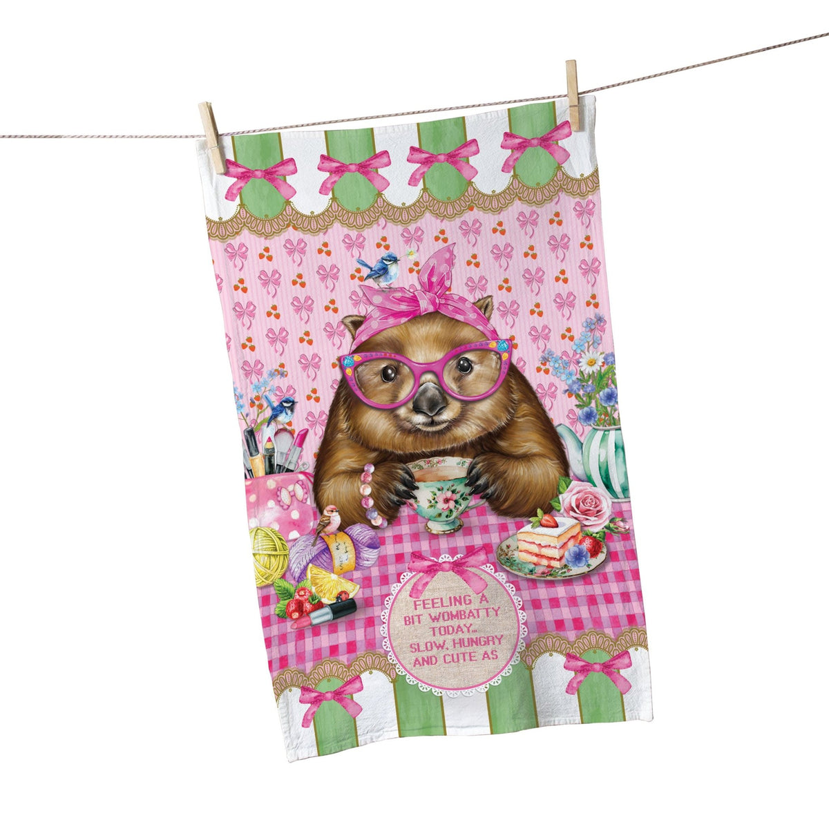 Lisa Pollock Tea Towel - Wonda Wombat - TT35 - Mooroolbark Wool