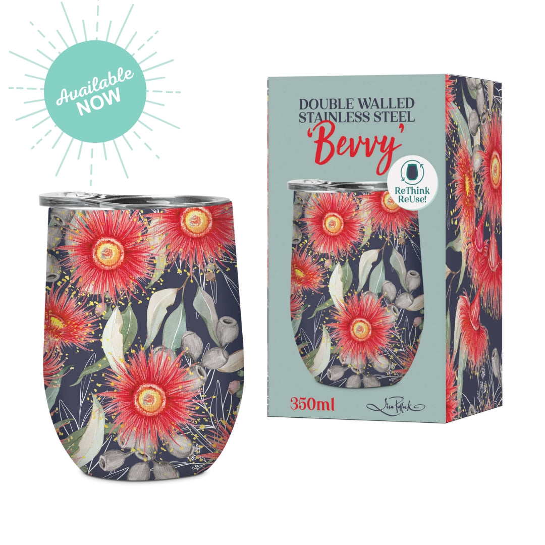 Lisa Pollock Bevvy Travel Mug 350ml-Gumnut Blossom SSB012