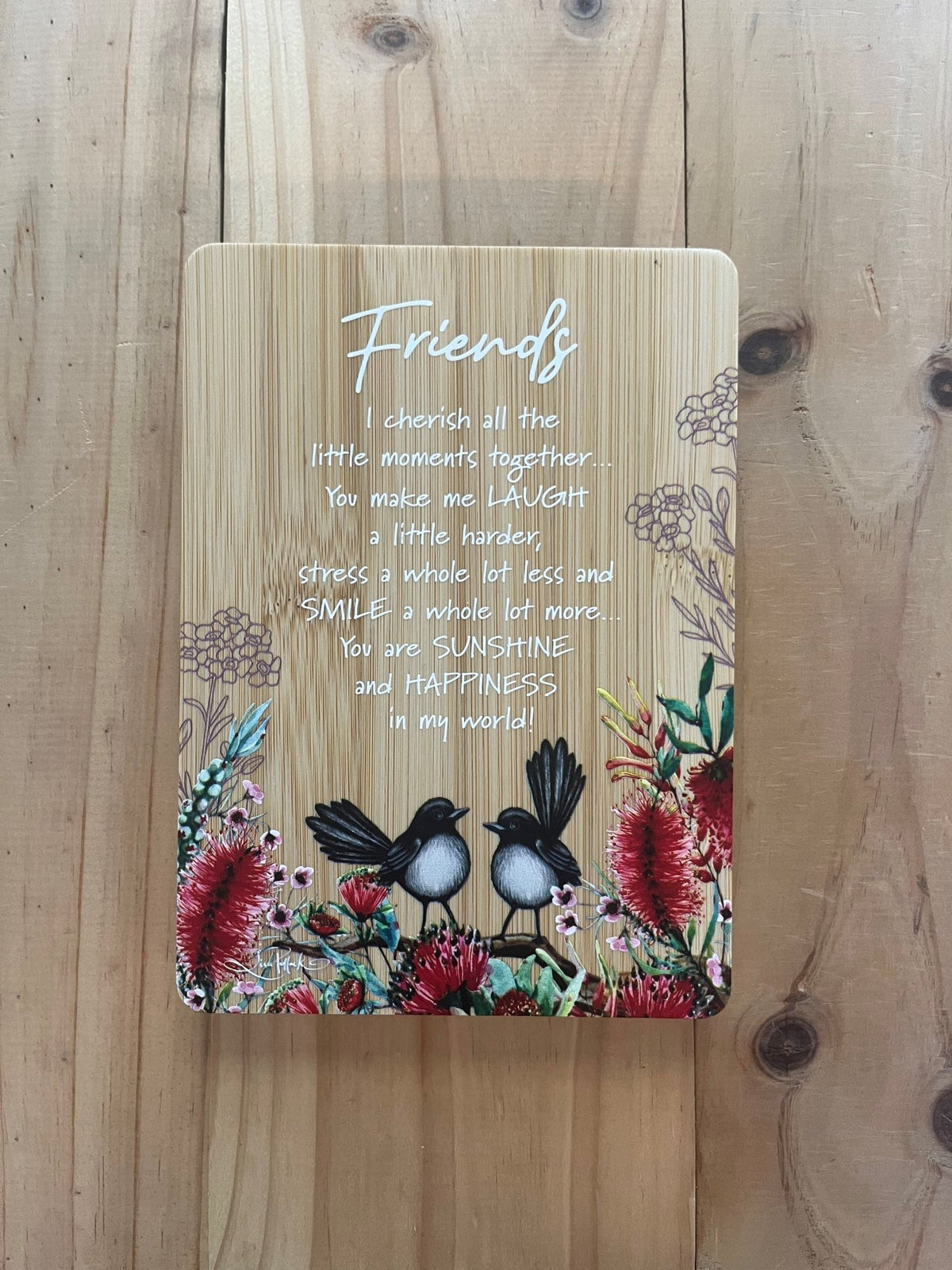 Lisa Pollock Wooden Plaque Friends Willy Wagtails BAP58 - Mooroolbark Wool