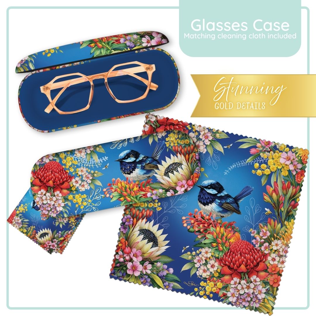 Lisa Pollock Glasses Case floral fairy wrens - GC94