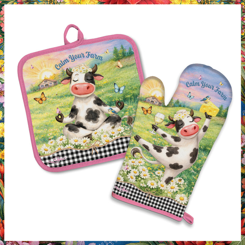 Lisa Pollock Oven Mitt Pot Holder Set Calm your Farm - OMPH35