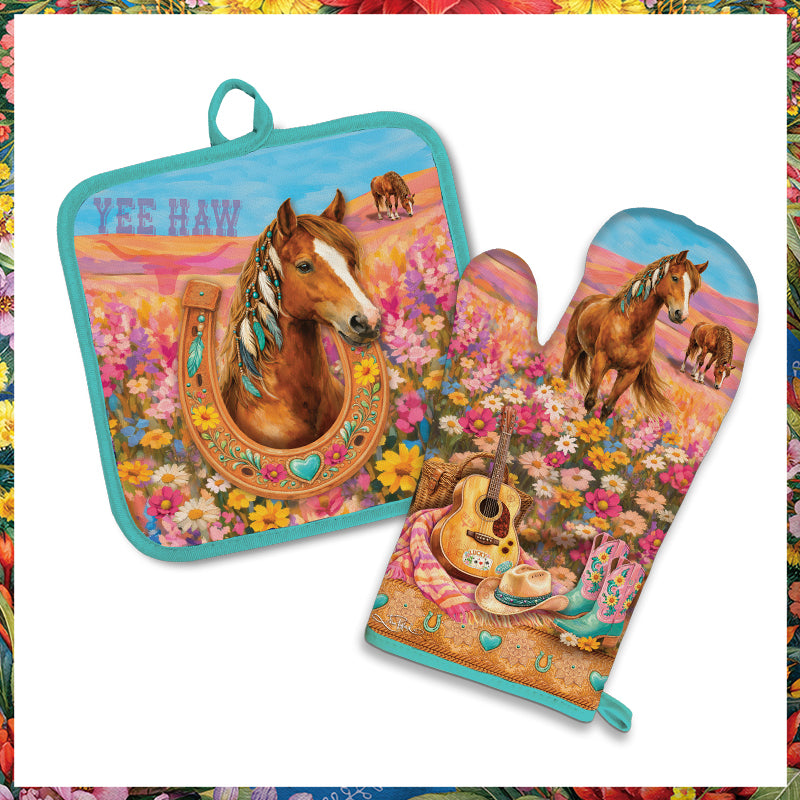 Lisa Pollock Oven Mitt Pot Holder Set lucky country - OMPH33