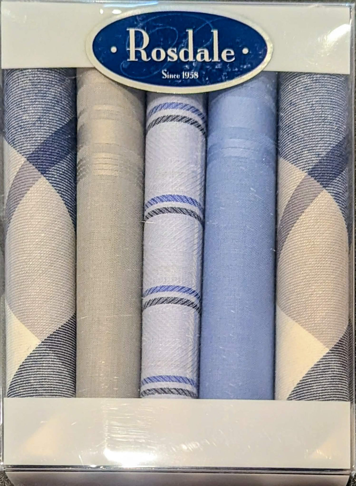 Rosdale Men's Box of 5 Handkerchiefs- Grey/blue - Mooroolbark Wool