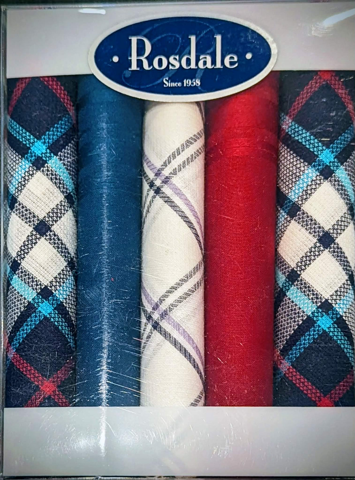 Rosdale Men's Box of 5 Handkerchiefs- Red/Blue - Mooroolbark Wool