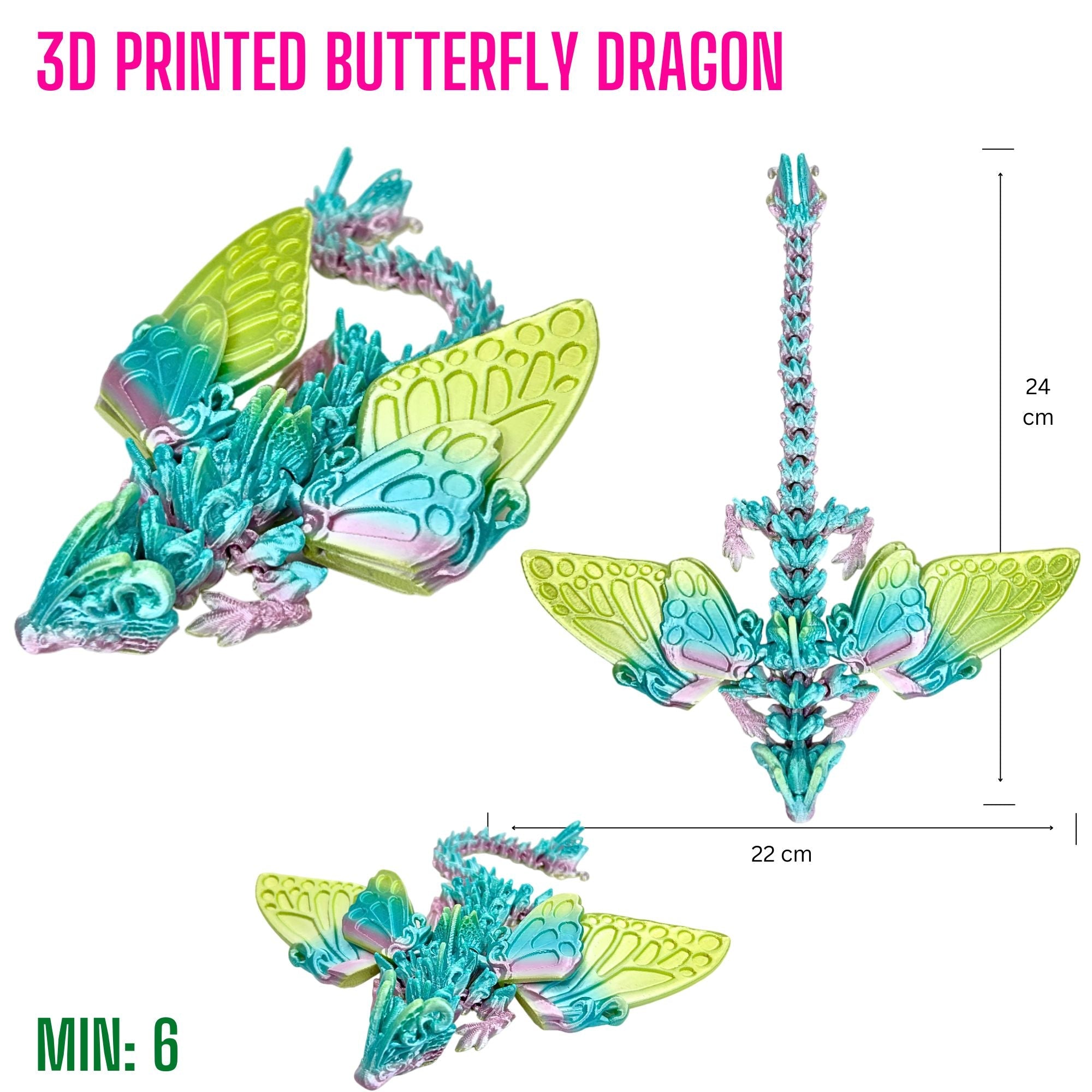 3D Printed Butterfly Dragon - Blue Green Mix