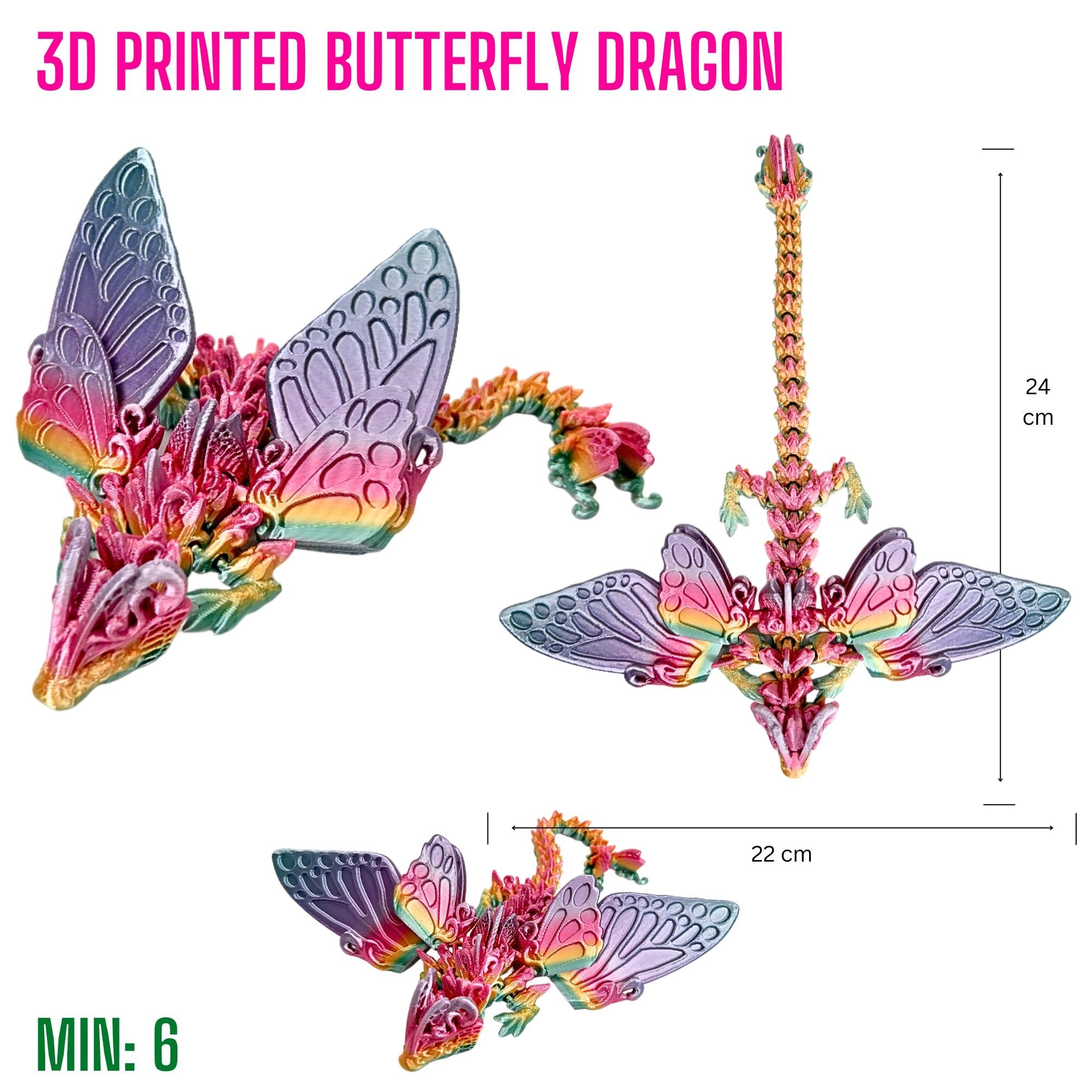 3D Printed Butterfly Dragon - Pink Purple Mix