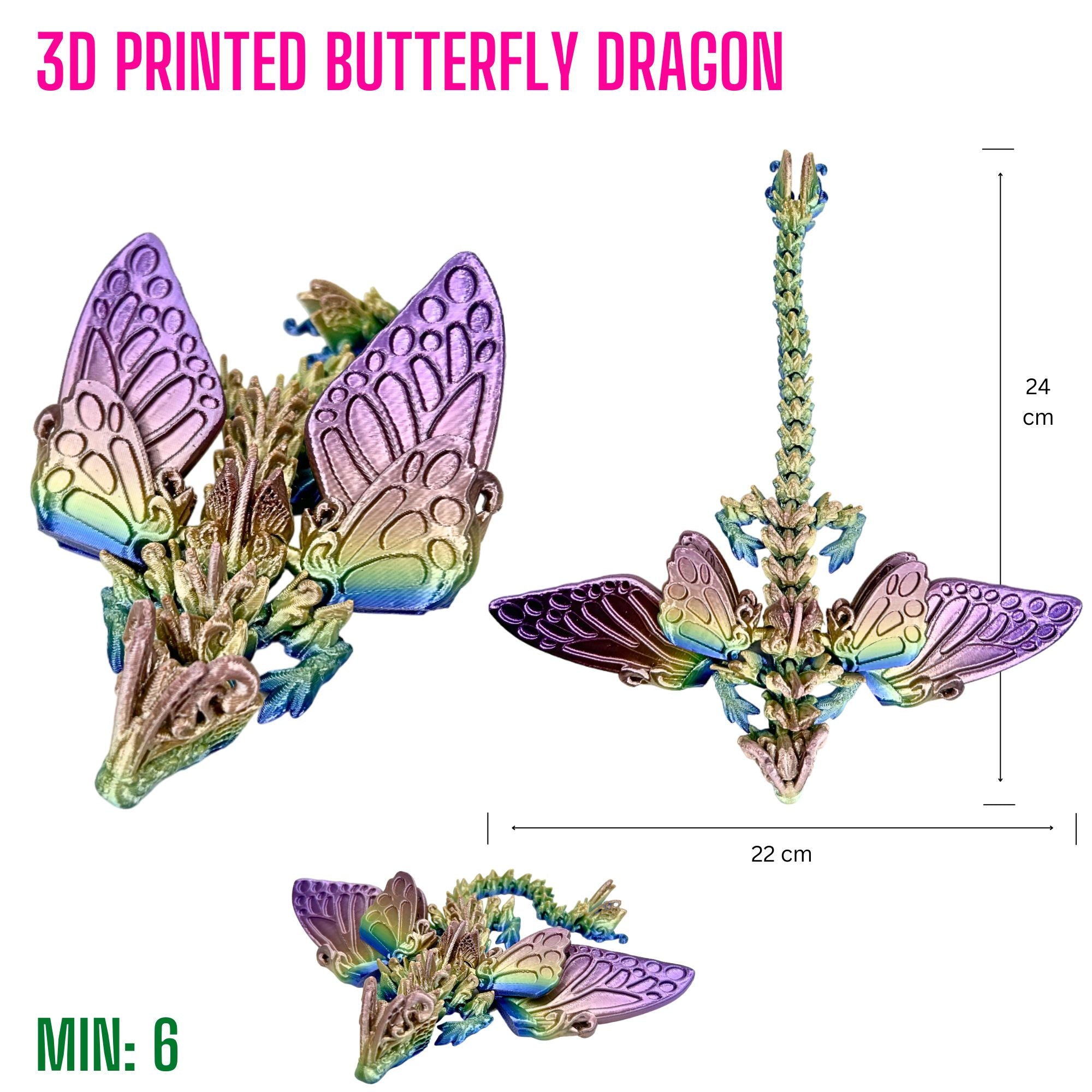 3D Printed Butterfly Dragon - Purple Gold mix