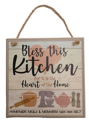 Vintage Wooden Plaque Bless This Kitchen - AHS002