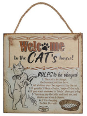 Vintage Wooden Plaque Welcome to the Cats House - AHS022