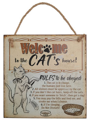 Vintage Wooden Plaque Welcome to the Cats House - AHS022