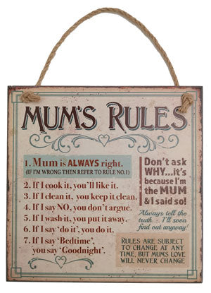 Vintage Wooden Plaque Mums Rules - AHS008