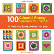 A photoshoot of 100 colourful Granny Squares to Crochet on a white background