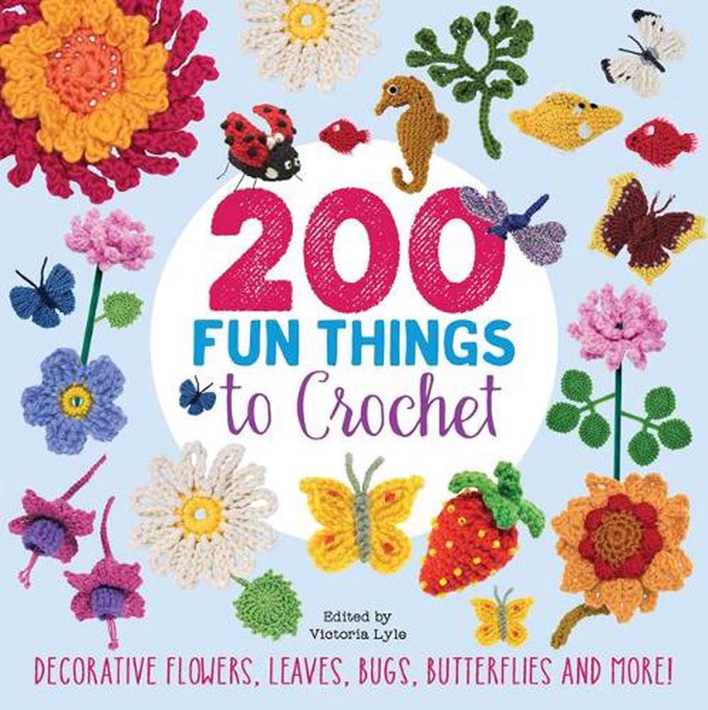 A photoshoot of 200 Fun Things to Crochet on a white background