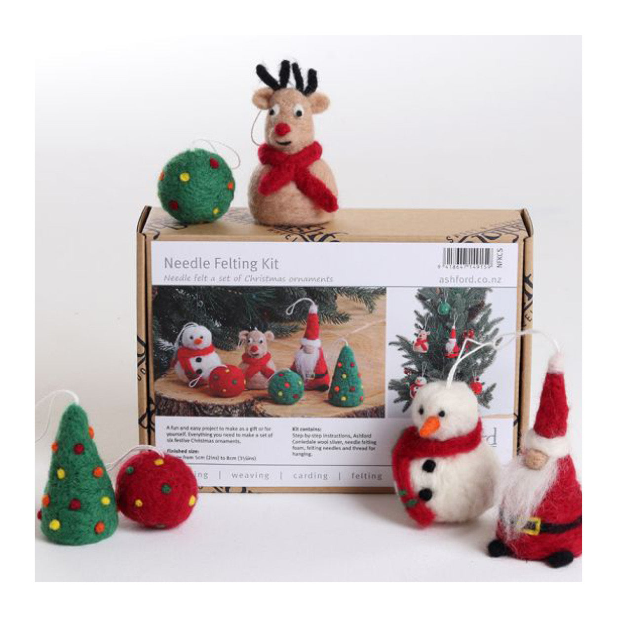 A photoshoot of Ashford Needle Felting Kit - Christmas Ornaments on a white background