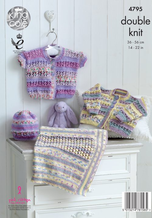 Leaflet 4795 - King Cole DK cardigan , hat & blanket
