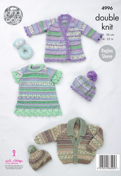 Leaflet 4996 - King Cole DK cardigan, dress &amp; hat
