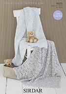 A picture of Leaflet 4605 - Snuggly Spots DK Crochet, by Mooroolbark Wool, on a white background.